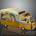 Vintage Food Truck With Colorful Sun And Flower Patterns For Mobile Food Service