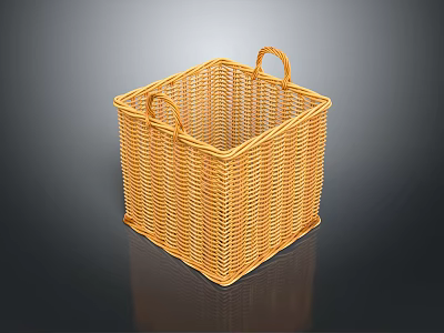 Yellow Wicker Square Storage Basket With Handles For Home Organizing 3d model