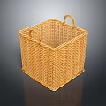 Yellow Wicker Square Storage Basket With Handles For Home Organizing 3d model