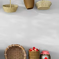 Woven Garden Decorative Pieces With Hanging Baskets Corn Strings And Floor Standing Rattan Containers