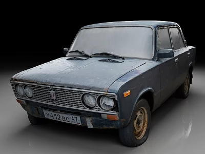 Vintage Old Rusty Classic Sedan Car Exterior With Worn Body And Headlights 3d model