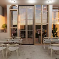 Modern Restaurant Exterior With Wooden Structure Large Windows Green Plants And Terrace Design