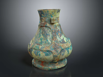 Ancient Bronze Vessel Featuring Ornate Patterns Sturdy Base and Green Patina 3d model