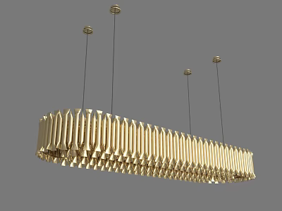 Golden Long Chandelier With Modern Geometric Design And Hanging Pendant Structure 3d model