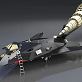 Black Stealth Fighter Jet With Spiral Exhaust Structure And Maintenance Ladder
