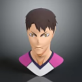 Male 3D Character Head Model With Short Hair Serious Expression And Pink White Top