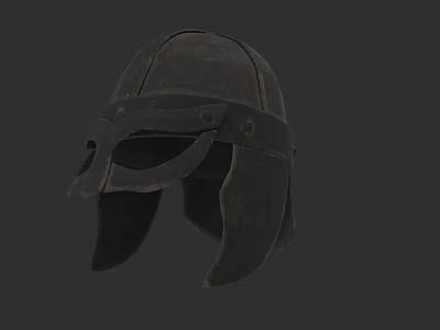 Ancient Metal Helmet Sculpture With Face Guard And Ear Flaps Design 3d model