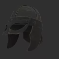 Ancient Metal Helmet Sculpture With Face Guard And Ear Flaps Design