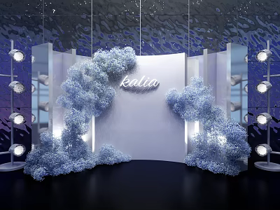 Katia Check In Area With Elegant Blue Floral Decorations And Stage Lighting 3d model