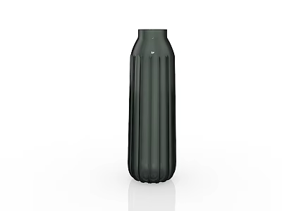 Elegant Dark Green Ceramic Vase With Vertical Stripes On White Background 3d model