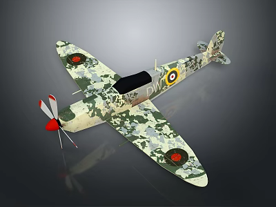 Detailed Camouflage Propeller Aircraft with Circular Emblem and Spiral Propeller in Aerospace Design 3d model