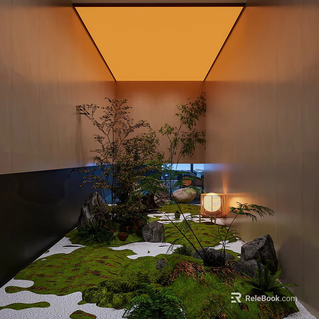 Indoor Green Wall with Rocks Trees and Moss 3d model 