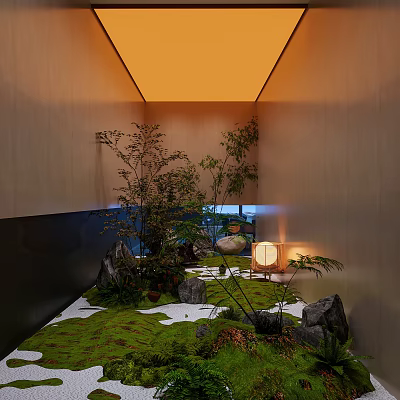 Indoor Green Wall with Rocks Trees and Moss 3d model