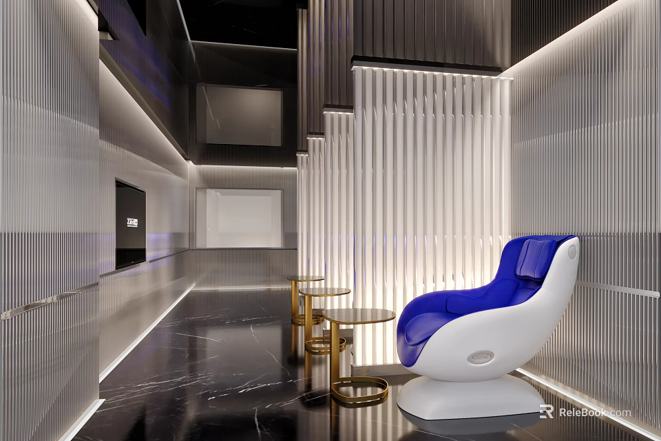 Modern Hospital Outpatient Clinic Interior With Blue Chair Waiting Area And Lighting 3d model 
