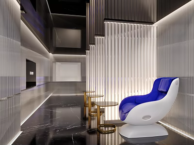 Modern Hospital Outpatient Clinic Interior With Blue Chair Waiting Area And Lighting 3d model