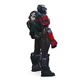 Futuristic Armored Character In Black Red Armor With Mechanical Design Details