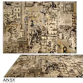 Vintage Square Rug With Newspaper Print Artistic Design In Neutral Tones