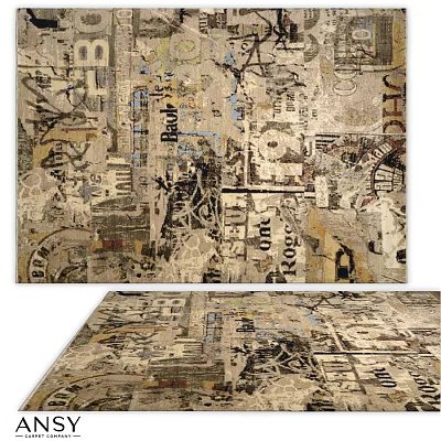 Vintage Square Rug With Newspaper Print Artistic Design In Neutral Tones 3d model