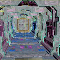 Cartoon Scene Of Futuristic Corridor With Metal Walls Pipes And Day Of Door