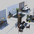 Modern Dining Table Set With Chairs Pendant Lights And Decorative Plants In Interior Design