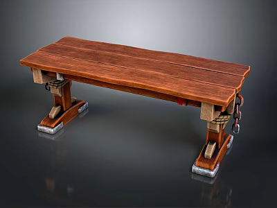 Rustic Wooden Bench With Solid Wood Top Metal Bracket Legs And Decorative Ropes 3d model