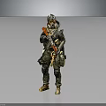Creature Warrior Character In Tactical Combat Gear Holding Rifle And Helmet