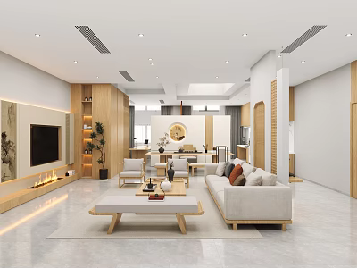 Contemporary Office Interior Design With Sofa Coffee Table TV Bookshelf And Plants 3d model