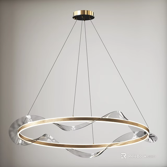 Elegant Modern Circular Chandelier With Transparent Curved Elements And Metal Frame 3d model 