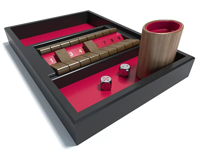 Traditional Wooden Dice Game Set With Red Tray And Storage Container 3d model