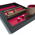 Traditional Wooden Dice Game Set With Red Tray And Storage Container