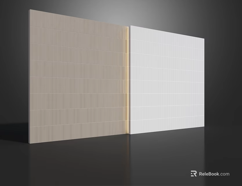 Two Tone Wall Design With Beige Textured Tiles And White Smooth Panels 3d model 