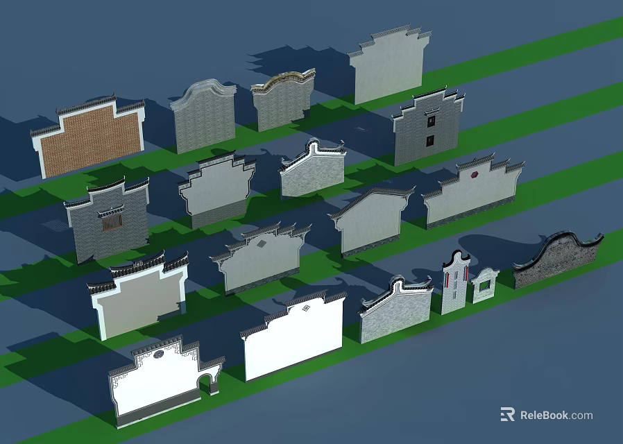 Various Architectural Facades Showcasing Traditional and Modern Design Styles in Model 3d model 
