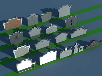 Various Architectural Facades Showcasing Traditional and Modern Design Styles in Model 3d model