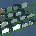Various Architectural Facades Showcasing Traditional and Modern Design Styles in Model