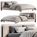 Modern Upholstered Double Bed With Grey Bedding Decorative Pillows And Woven Frame 3d model