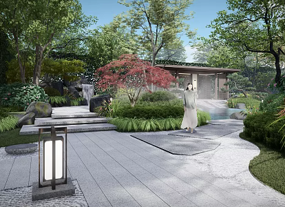 New Chinese style garden landscape demonstration area rockery waterscape characteristic gallery display area backfield 3d model