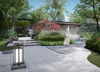 New Chinese style garden landscape demonstration area rockery waterscape characteristic gallery display area backfield 3d model