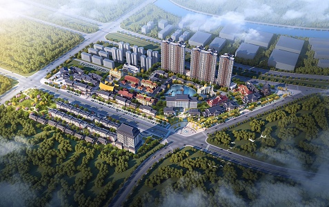 New Chinese Aerial View of ASEAN Overseas Chinese Town 3d model