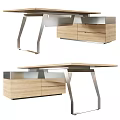 Modern Office Desk With Wooden Top Metal Legs And Functional Drawers