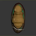 3D Musk Ox Character Model With Thick Brown Fur White Forehead Standing On Green Base