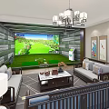 Modern Indoor Golf Fitness Training Room With Simulator And Comfortable Seating