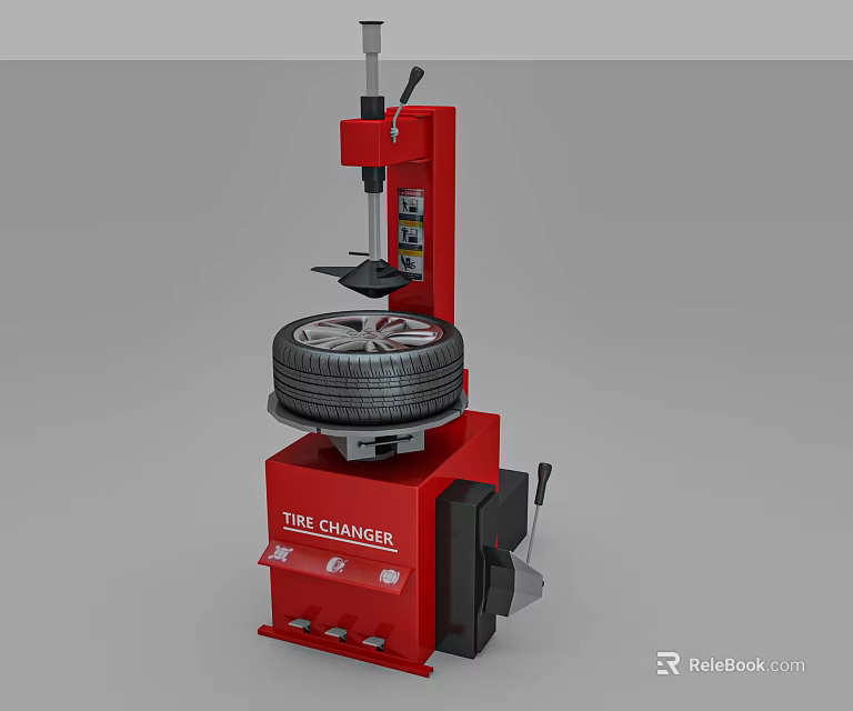 Red Tire Changer Industrial Equipment With Mounted Tire And Operational Components 3d model 