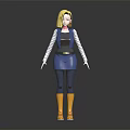 3D Character Model With Yellow Hair Blue Vest Striped Sleeves Blue Skirt And Yellow Boots