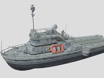 Gray Work Ship Deck With Orange Lifebuoy Upper Structure And Antenna 3d model