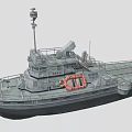 Gray Work Ship Deck With Orange Lifebuoy Upper Structure And Antenna 3d model