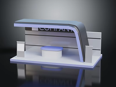 Modern Reception Desk With Curved Top Company Logo And Round Base 3d model