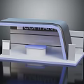 Modern Reception Desk With Curved Top Company Logo And Round Base