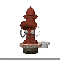 Red Fire Hydrant With Metal Chains On Concrete Base Outdoor Emergency Fire Equipment