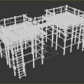 Wooden Elevated Platforms Construction With Ladders Railings And Frame Structure 3d model