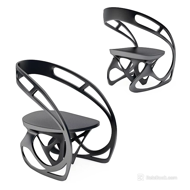 Modern Black Leisure Chairs With Curved Frame And Geometric Cutout Design 3d model 